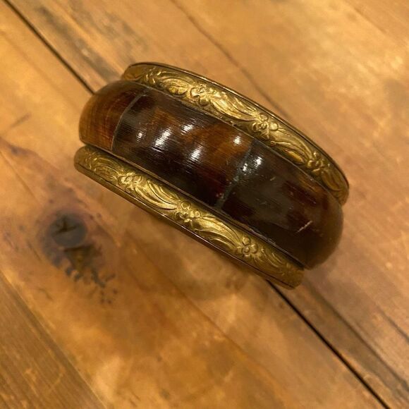 Boho Style Stacking Bracelet Brown zeitgeist Gold Tone Trim - Picture 10 of 10